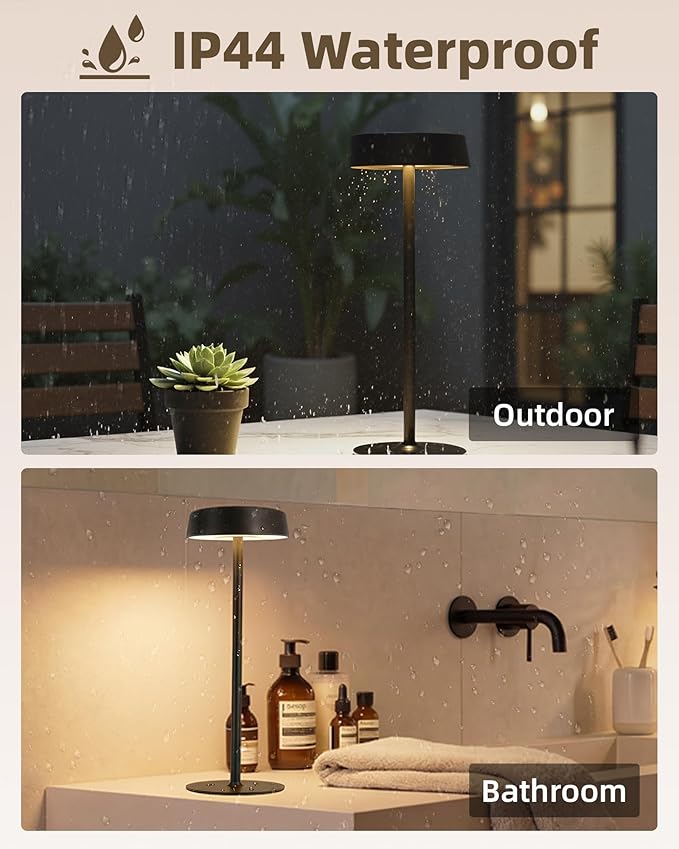 Cordless Lamp, Outdoor Waterproof, Dimmable Touch Control 3 Color Temperature, Battery Operated Portable, RGB, LED Memory Function, Rechargeable Table Lmap, Desk Lamp, Patio Dinning Restaurant Kitchen