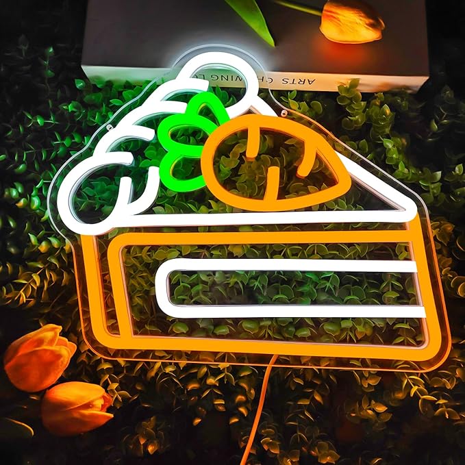 Carrot Cake Neon Sign for Wall Decor Easter Led Sign Carrot Neon Light Easter Decorations Dimmable Bakery Bread Shop Light Up Signs for Window Spring Bar Home Holiday Party Gifts Business Coffee