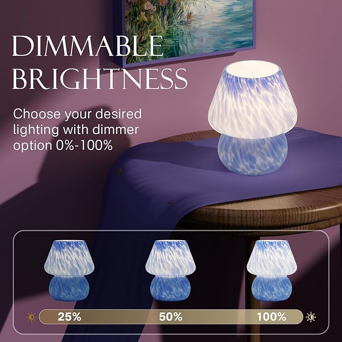 Mushroom Lamp Table Lamp for Bedroom,Desk Bedside Small Lamps for Living Room Night Stands,Mushroom Decor Cute Mini Modern Mid Century Lamps,Unique Aesthetic Home Living Room Decor(Ocean Blue)