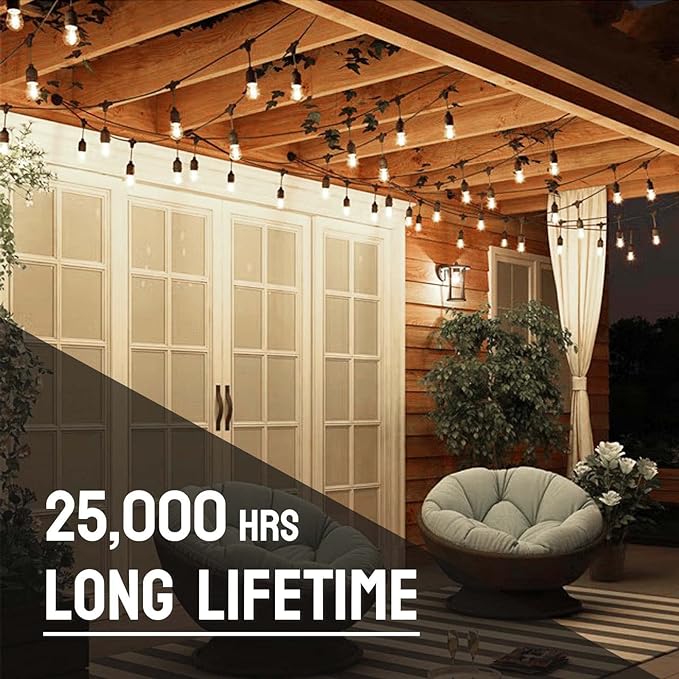 30-Pack LED Outdoor String Light Bulbs, Waterproof S14 Replacement Bulb, E26 Base, 1W 120V, 2700K Warm White