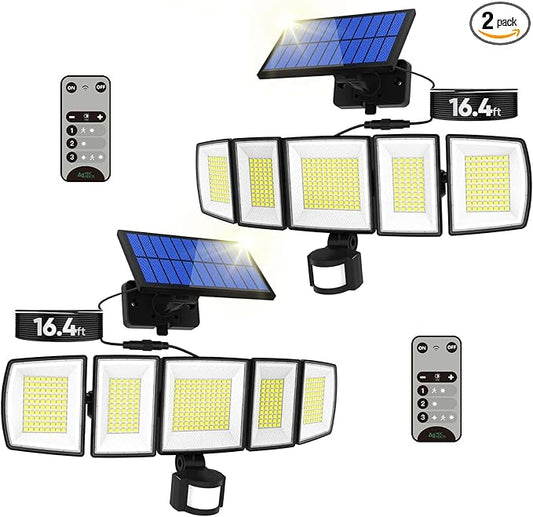 Solar Motion Lights Outdoor - With 16.4ft Cable, 3000LM Ultra-Bright LED Security Lights for Outside Dusk to Dawn, 2400mAh IP65 Waterproof Flood Lights with Remote for Court Yard Garage Front Door
