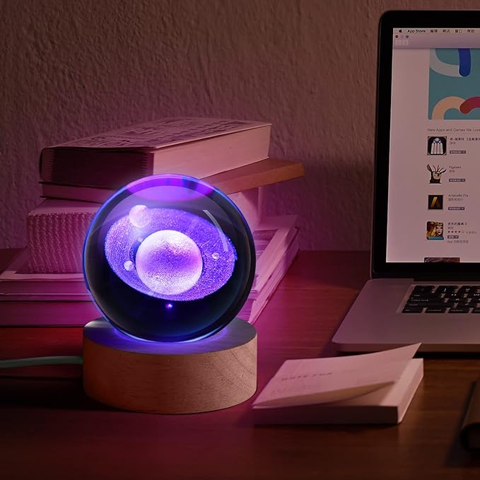 3D Saturn Crystal Ball Night Light for Gifts with Colorful LED Light Base, Color Changing Light with Remote as a Birthday Gift for Teens Boys and Girls, Planet Model