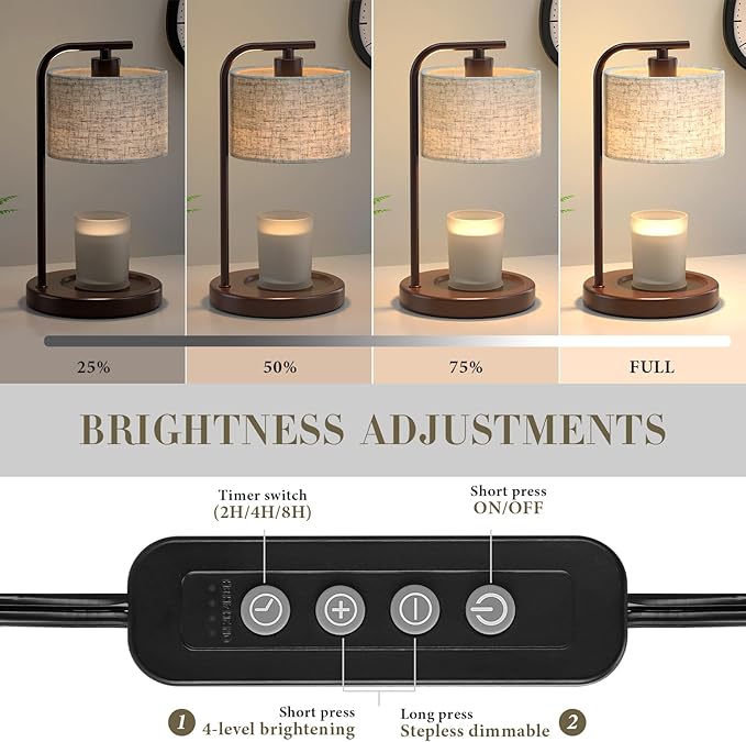 Brown Candle Warmer Lamp with Timer Dimmer, Electric Candle Warmer Wax Heater, Birthday Gifts for Women Her, Mom, House Warming Gifts New Home