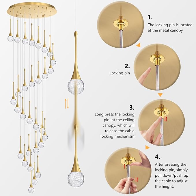 30 Light Modern Glam Crystal Chandelier for High Ceiling LED Dimmable Ceiling Pendant Light Staircase Foyer Enterway Living Room Chandelier Lighting Antique Gold