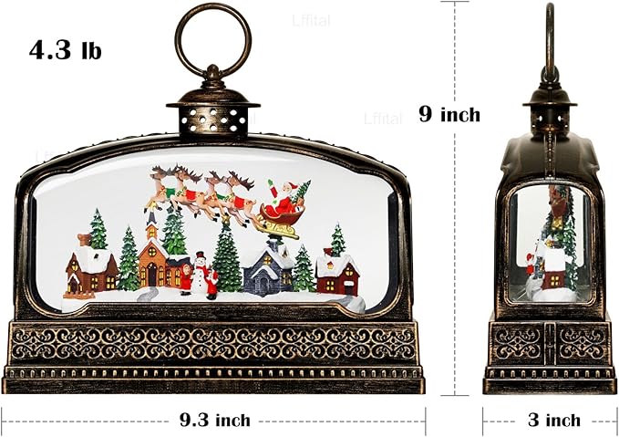 Christmas Snow Globes Village Snow Globe Lantern, Lighted Christmas Decorations Indoor for Home with Music Timer Glitter, Santa Claus Scene Musical Festival Gifts, USB & Battery Operated
