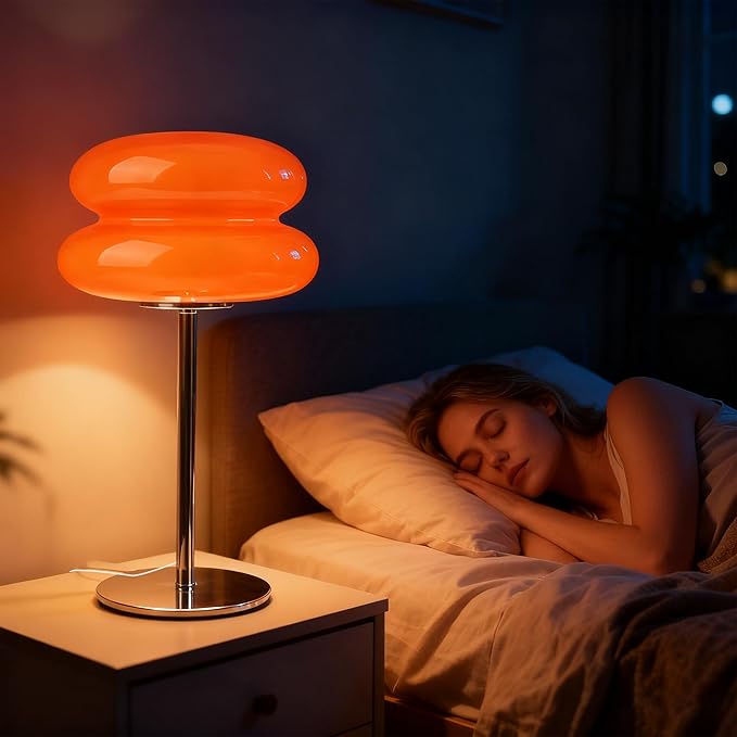 Bedroom Mushroom lamp, Medieval Modern Bedside Table lamp, dimmable Retro Egg Tart Headlight, Unique Home Mushroom Decoration Aesthetic Lovely Living(Orange)