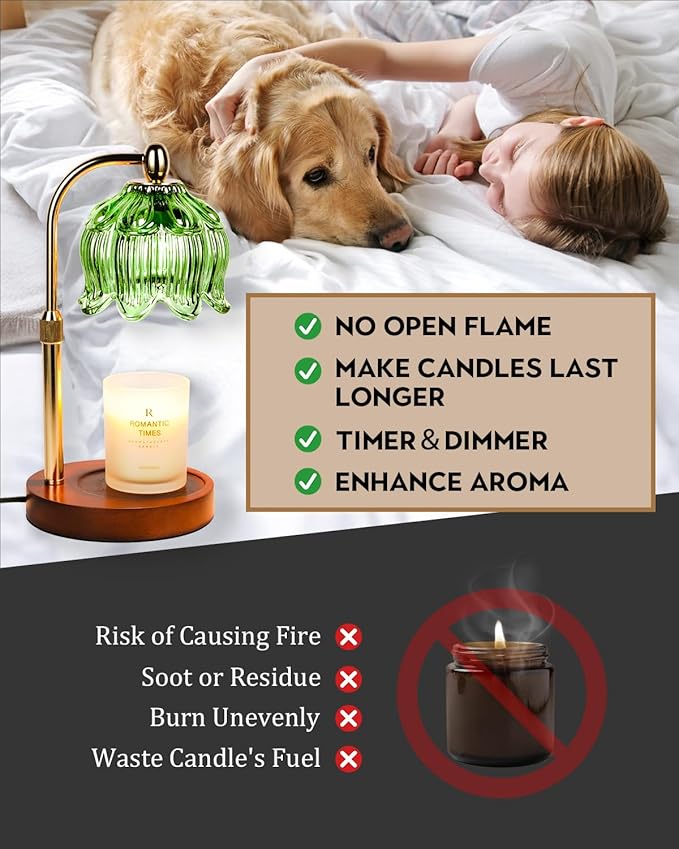 Candle Warmer Lamp with Timer Dimmable, Height Adjustable, Birthday Gifts for Women Mom, Suitable for New Home Decoration, Anniversary Lotus Flower Candle lamp, With 2 bulbs, Suitable for Jar Candles