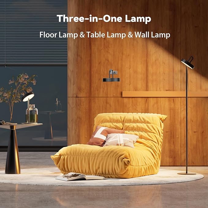 Cordless Floor Lamp for Outdoor/Indoor, Rechargeable Battery Operated LED Table Lamp, Touch Lamp with 3 Color Stepless Dimmable, Waterproof Wall Lamp with 5 Adjustable Heights
