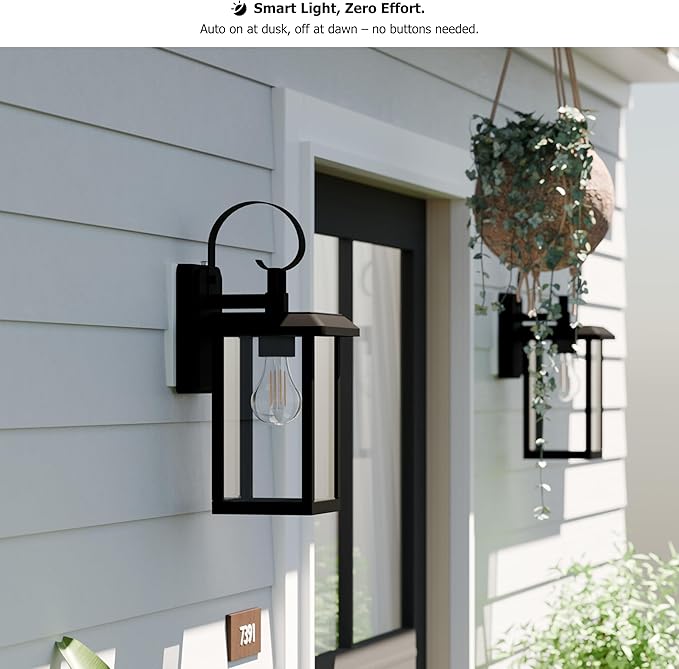 2 Pack Modern Outdoor Wall Light Sconce Dusk to Dawn Aluminium Porch Front Door Garage,2 Bulbs Included,3000K 5000K,Wall Mount Waterproof Outside Lantern,Lever Nuts Included,Easy Assembly,Black,2 Pack