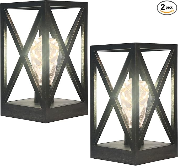 Cordless Table Lamp, 2 Pack Battery Operated Table Lamp, Portable Nightlight Lantern Decor for Outdoor Picnic Dining Room Bedroom Patio Backyard (Black & Gold Finish )
