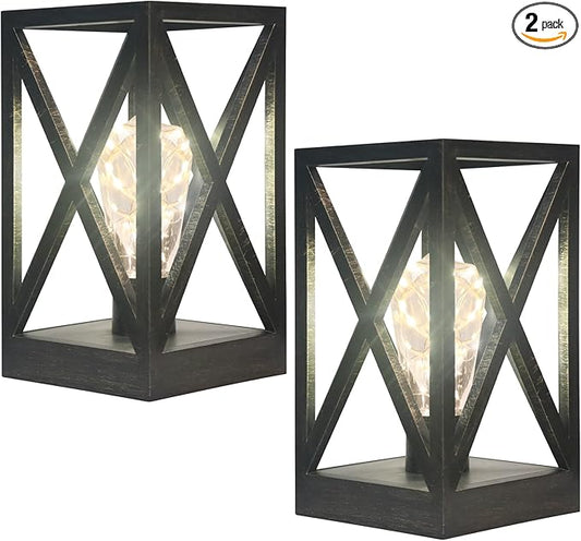 Cordless Table Lamp, 2 Pack Battery Operated Table Lamp, Portable Nightlight Lantern Decor for Outdoor Picnic Dining Room Bedroom Patio Backyard (Black & Gold Finish )