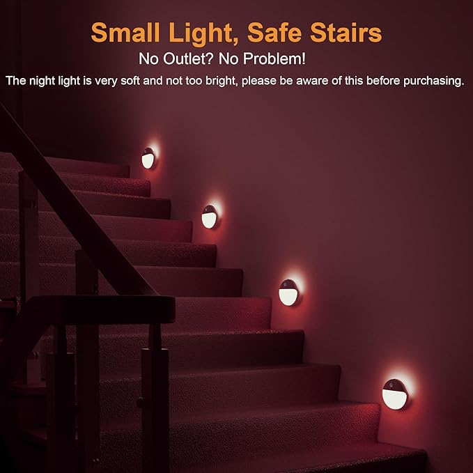2 Pack Red Night Light, Battery Operated Night Light, 2.6" Small Sticky Lights, Dimmable Motion Sensor Light, 3 Light Modes, Portable LED nightlight for Baby, Kids, Sleep, Bedroom, Bathroom