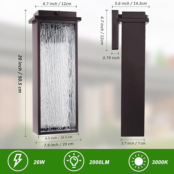 2 Packs Dusk to Dawn LED Outdoor Light 20" Extra Large , Oil Rubbed Bronze Modern Exterior Lighting Fixtures, Outside Porch Lights Wall Mount, Mid-Century Brown Wall Lantern Patio Sconce Lamp
