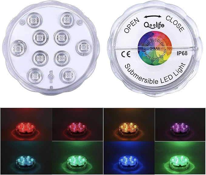 Submersible LED Lights Remote Control Battery Powered, RGB Multi Color Changing Waterproof Light for Pool, Vase Base, Spa, Aquarium, Pond, Hot Tub, Decoration, Party, 1-Pack