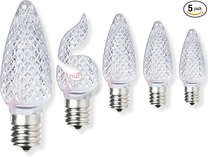 5PCS C9 LED Christmas Light Bulbs - C9 led Bulbs with E17 Base Sockets Replacement Bulbs for Outdoor String Lights - Commercial Grade Warm White