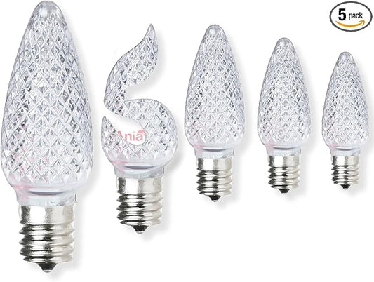 5PCS C9 LED Christmas Light Bulbs - C9 led Bulbs with E17 Base Sockets Replacement Bulbs for Outdoor String Lights - Commercial Grade Warm White