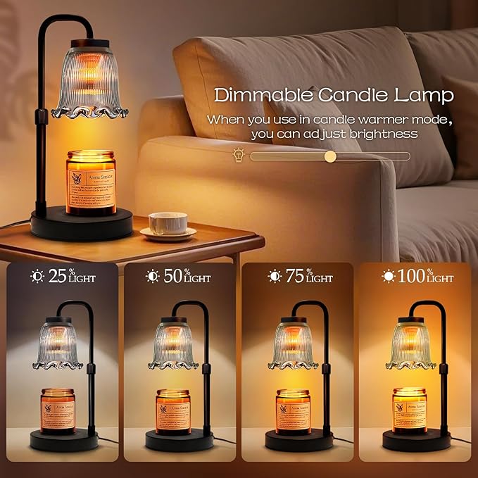 Candle Warmer Lamp with Timer Dimmer: 3 Timing Mode, 35W Safety Anti-Scalding, 4 Level Dimming Romantic Night - Wax Warmer for Scented Wax for Home Decor Gifts