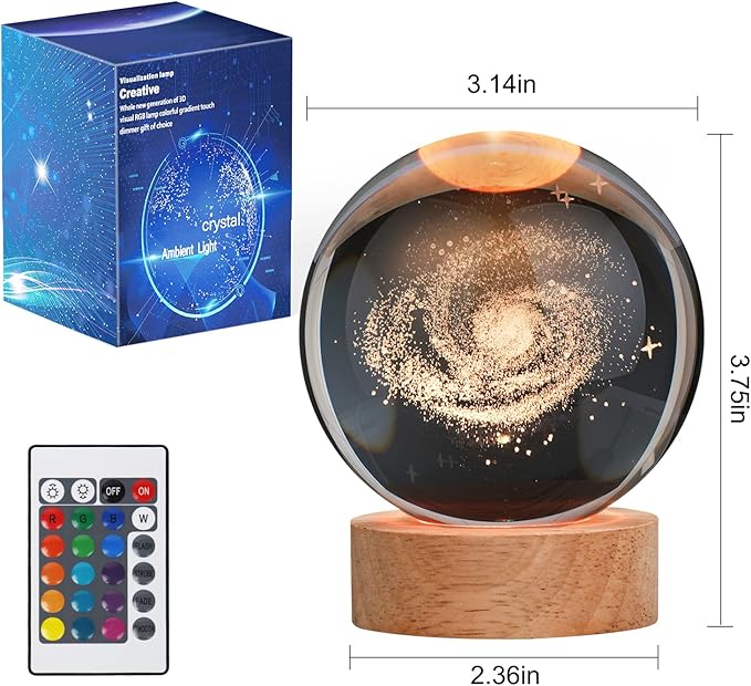 Large 3D Galaxy Crystal Ball Night Light, Crystal Lamp 16 Color Changing with Remote Control for Bedroom Decor, Ideal Birthday Gift for Teens Boys and Girls, Galaxy Model