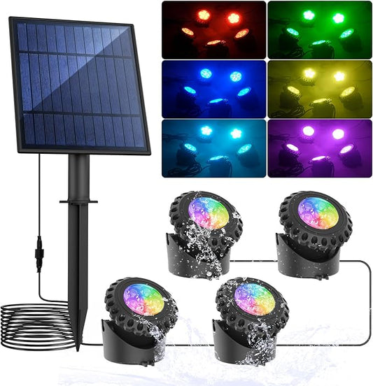 T-SUN Solar Pond Light, Super Bright LED Underwater Color Changing Solar Lights RGB Submersible Fountain Lights IP68 Waterproof Fish Tank Light for Aquarium Garden Pool Fountain Pond