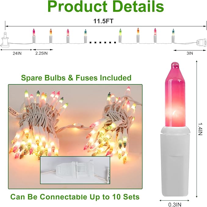 WATERGLIDE 2 Pack Easter String Lights, Christmas Lights, 50 Count White Wire Mini Pastel Fairy Lights, 120V UL Certified for Patio Wreath Garland Garden Outdoor Indoor Decoration, Multicolor