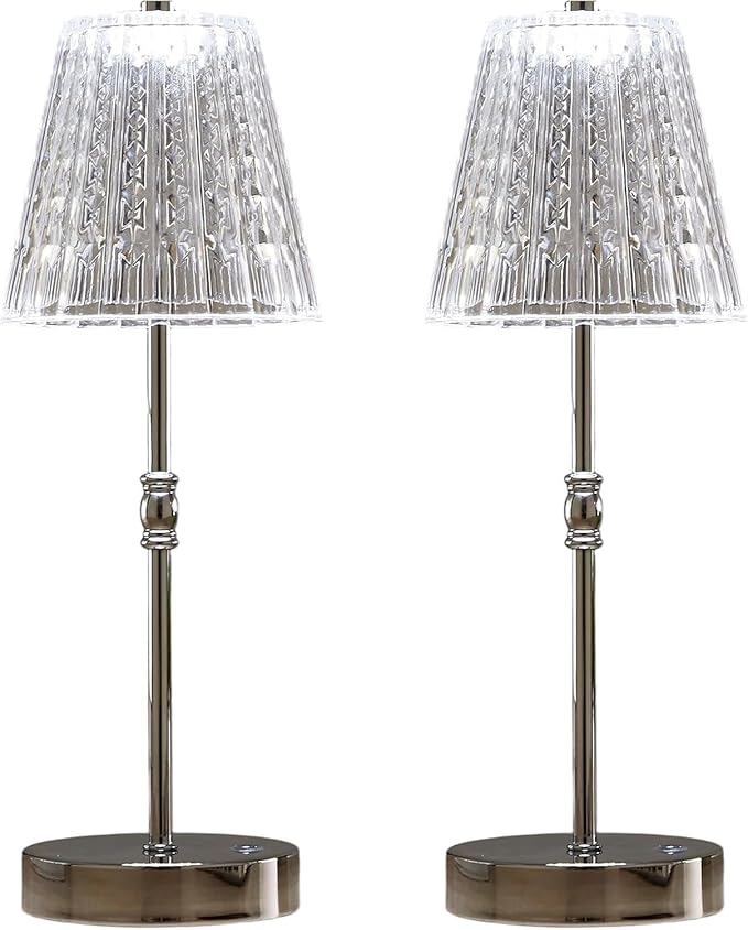 Cordless Table Lamp, 5000mAh Rechargeable Battery Operated Portable Lamp, Dimmable+3 Colors LED Touch Control, Modern Crystal Lamp for Bedroom, Kitchen, Bar, Office
