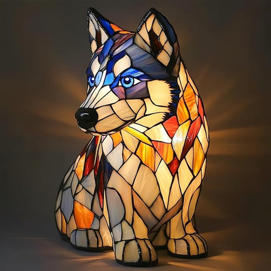 Rainbow Puppy Lamp Stained Glass Dog Night Light 3D Retro Stained Resin Rainbow Pup Lights Charge Powered Table Lamp Puppy Glow Lamps for Home Bedroom Desk (I-1)