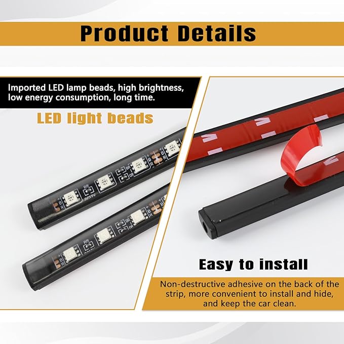 Wuyaoyao Car LED Strip Light, 12V 24 LED Vehicle Interior Atmosphere Lamps with Cigarette Lighter, Auto Under Dash Ambient Night Light, Universal Car Accessories (Ice Blue, Cigarette Lighter)