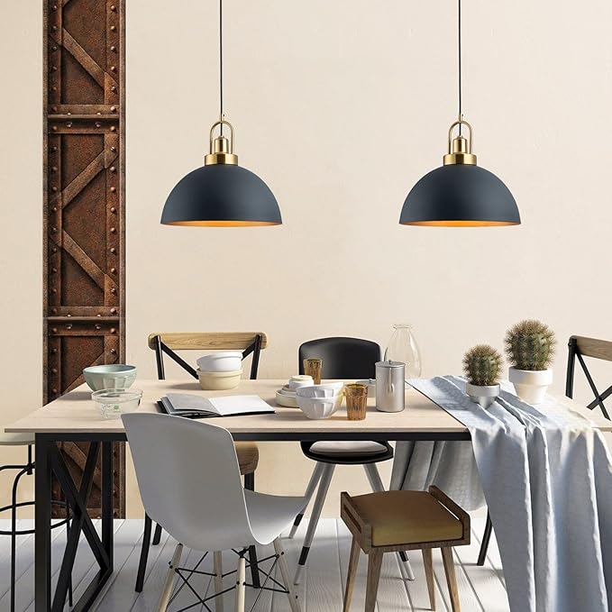 Vintage Pendant Light 13.58 "Industrial Pendant Light Dome Black and Gold line Length 78.74" for Kitchen Island, Dining Room, Bedroom,Farmhouse Pendant Lighting