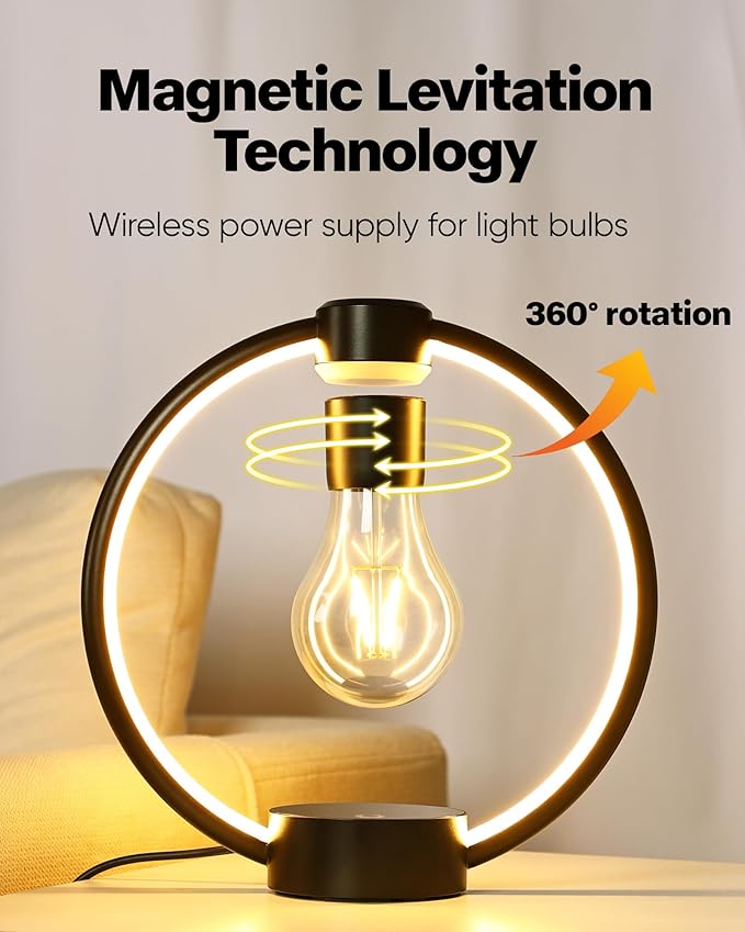Levitating Table Lamp, Decorative Desk Lamp with 3 Light Modes and Touch Sensor, 360° Rotating LED Bulbs Bedside Lamps Cool Night Light for Living Room Bedroom Nightstand Table Patio