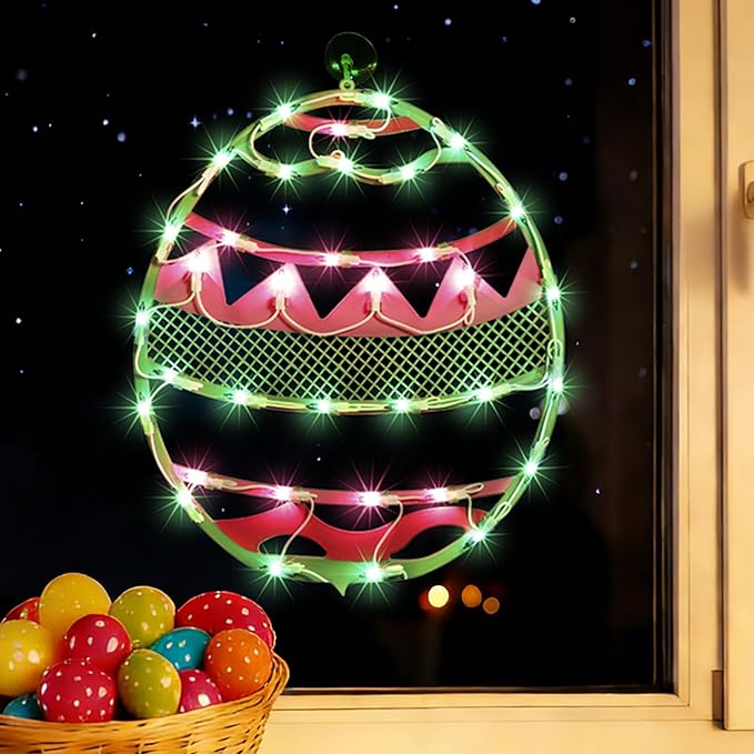 17" 35LED Lighted Green Easter Egg Decor, Cozy Warm Glow for Table, 120V Plug-in, UL Certified, Nice Gift Box Packed