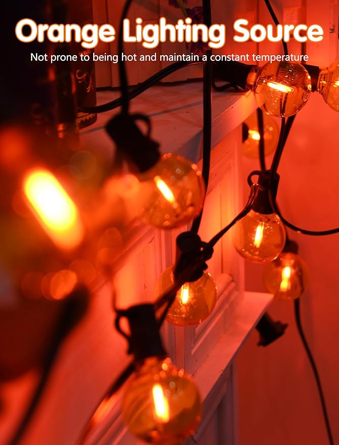SUNSGNE G40 LED Halloween Globe Orange Light Bulbs, Round Orange Replacement Light Bulbs for Halloween Christmas String Lights, 25 Pack - 0.6 Watt, E12 Candelabra Base