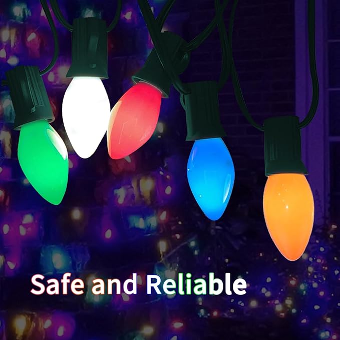 25FT C7 Multicolor Christmas Lights Outdoor, Waterproof LED String Lights with 25 Bulbs for Roof, Fence Patio Xmas Tree Holiday Decor