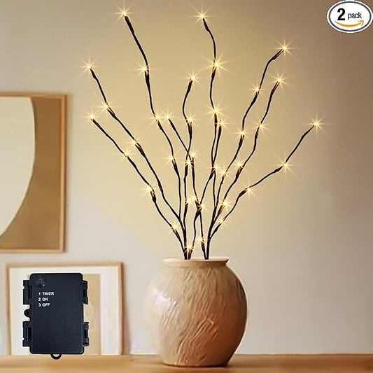 PEIDUO Lighted Branch, 30Inch 2PK 40 LED Pathway Lights, Battery Operate with Timer, for Christmas Decorations Indoor Outdoor Room Apartment Stake Lights for Lawn