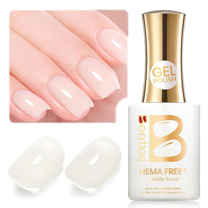 Beetles Vanilla Scoop White Gel Nail Polish - 15ML Full Size Milkshake White Nail Polish Neutral Jelly Gel Base Color Nail Concealer Sheer Translucent Effect Soak Off UV Nail Art DIY Manicure Gifts