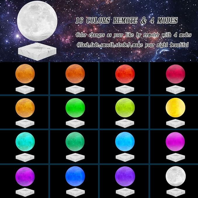 Levitating Moon Lamp, Magnetic Floating Rotating Levitation Moon Desk Decorative Lamps 16 Colors LED Levitating Globe Night Lights, Creative Gifts