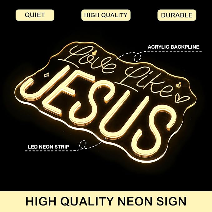 Horseneon Love Like JESUS Neon Sign - Scripture LED Wall Decor for Churches, Home Altars & Christian Gifts, USB-Powered Adjustable Brightness, Faith-Based Lighting