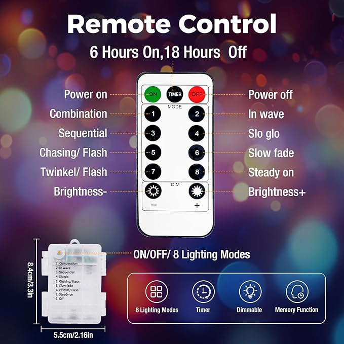Litogo 3 Pack 33 FT 100 LED Colored Fairy Lights Battery Operated with Remote and Timer, IP65 Waterproof Twinkle Light Battery Powered 8 Mode Multicolor String Light for Indoor Outdoor Christmas Decor