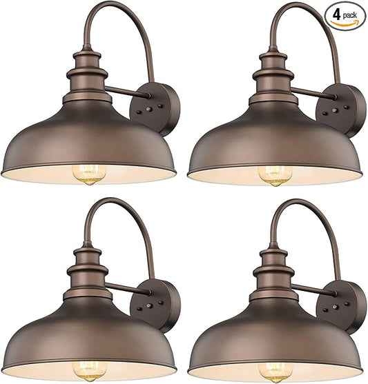 Bestshared 11.5”Dusk to Dawn Sensor Farmhouse Barn Light, Outdoor Wall Sconce, Outdoor Wall Lantern for Porch, Exterior Light Fixtures Porch Lights (Orb+White, 4 Pack)