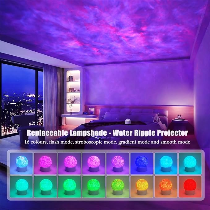 2 in 1 Ocean Wave Projector Light, 16 Color Northern Aurora Night Light Projector, 3D Dynamic Ripple Effect Holographic Water Ripple Romantic Ambient Lighting, Mood Lighting for Bedroom, Wired