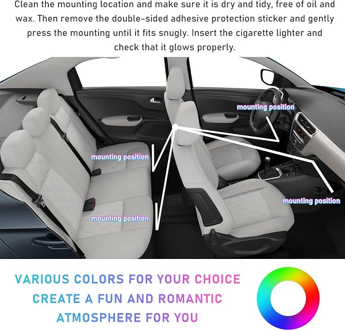 Car LED Strip Light, 48 LED RGB Auto Interior Atmosphere Lights, Cigarette Lighter Under Dash Ambient Night Light, Interior Lamp Lighting Kit (Blue, Cigarette Lighter)