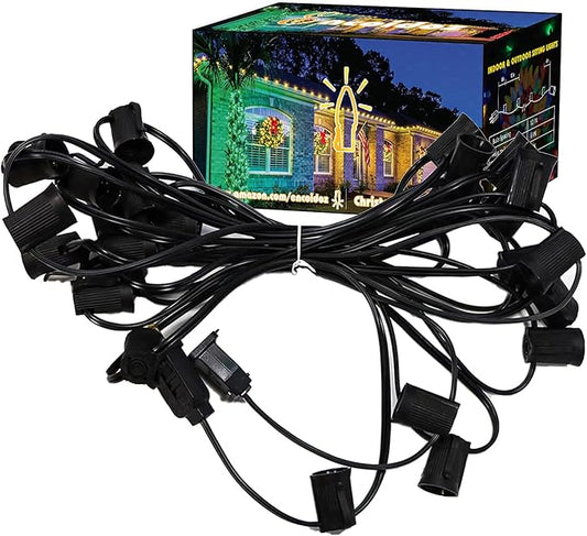 25FT C9 Light String Christmas Stringer, E17 Light Sockets 12" Spacing, C9 Stringer Set Black Outdoor String Lights Strand for Wedding Patio Event Lighting Decor, Black Wire