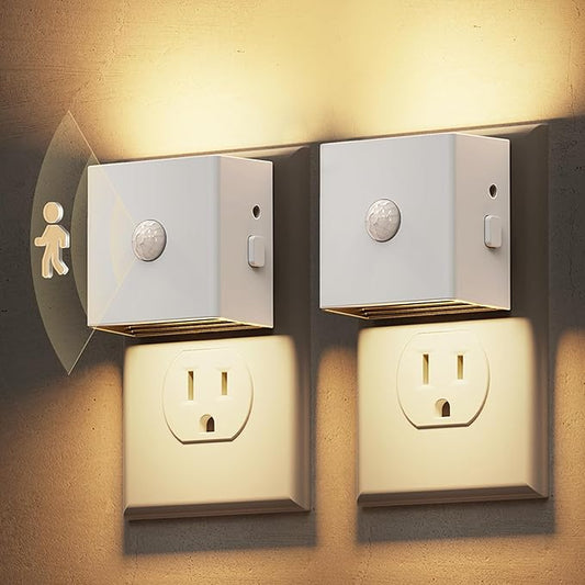 L LOHAS LED Night Light,Plug in Night Light with Motion Sensor and Dusk to Dawn Sensor,[2-Pack] Brightness Adjustable,3000K Soft White, Nightlight for Bathroom Hallway Kitchen