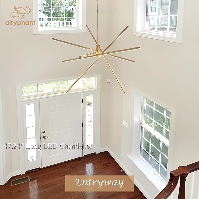 Gold Chandelier 47” Big High Ceiling Chandeliers Big Modern Remote Control Chandelier for Large Living Room Dining Room Foyer