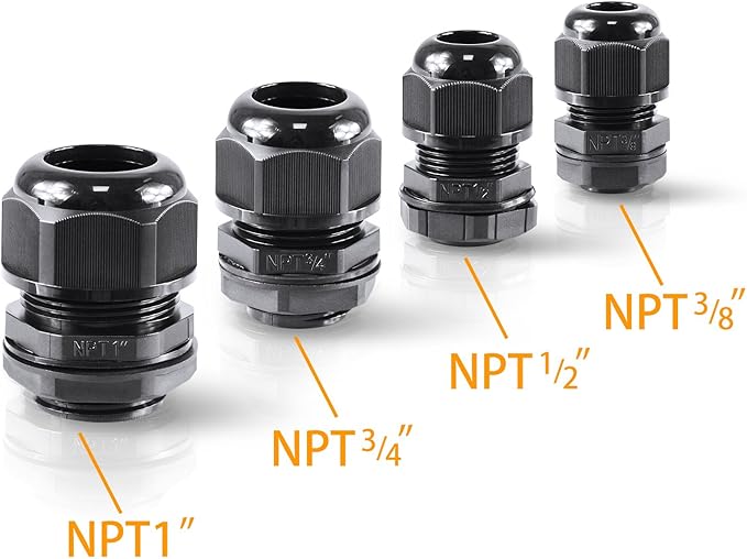 XHF 20 Pcs 1/4 Inch IP68 Strain Relief Nylon Cord Grip NPT Cable Glands Adjustable UL Listed and RoHS Compliant (Black)