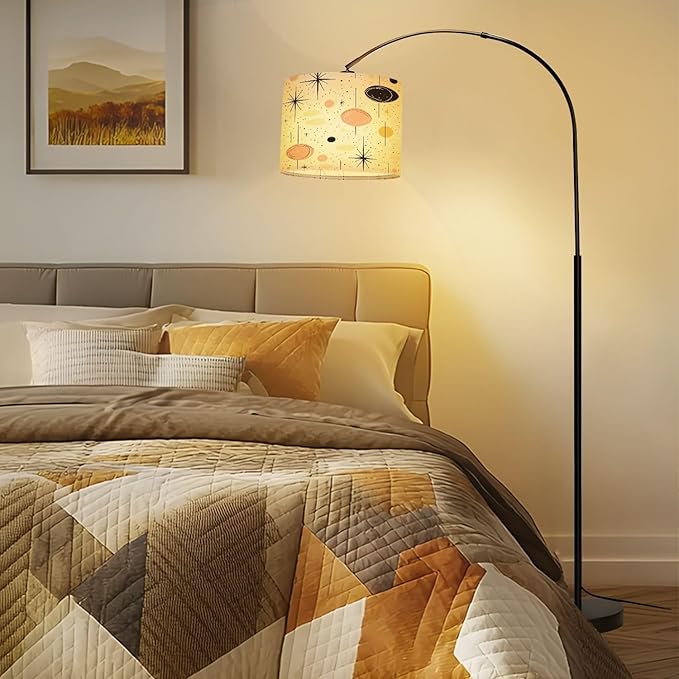 Drum Lamp Shade Atomic Starbursts Mid Century Modern Sputnik Palm Springs Stylized Lampshade for Floor Lamps Table Lamps Pendant Light 8.9"x11" Linen Lampshades Replacement Large Lamp Shade