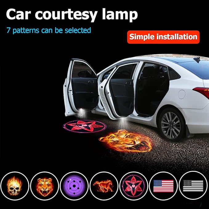 2Pcs Car Door Lights Logo Projector, Wireless LED Car Door Paste Welcome Courtesy Light, Holeless Magnet Sensor Ghost Shadow Welcome Lamp, Naruto Sharingan Light Accessories (Fire Tiger)
