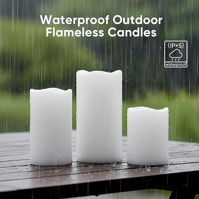 Amagic Flameless Candles Dusk to Dawn Sensor, Outdoor Waterproof Candles Battery Operated, Auto On/Off Flickering Fake LED Pillar Candle for Patio, Yard, Porch, Entryway, Lantern Decor, D3” x H4”5”6”