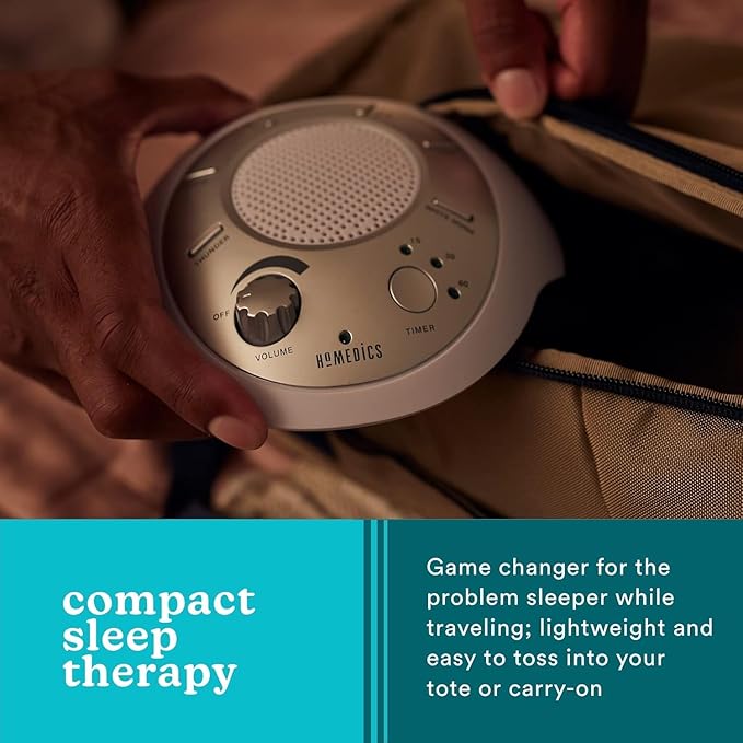 Homedics SoundSleep White Noise Machine, Silver, Small Travel Size with 6 Relaxing Nature Sounds, Portable Therapy for Home, Office, Nursery, Auto-Off Timer
