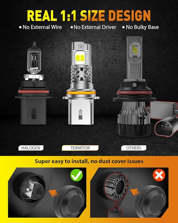 Latest 9007/HB5 Light Bulbs Hi/Low Beam, 33000LM 900% Super Brightness, 60000+ Hours Service Life, 6500K Cool White, 1:1 Halogen Size Replacement Fog Light Bulbs, Plug N Play, Pack of 2