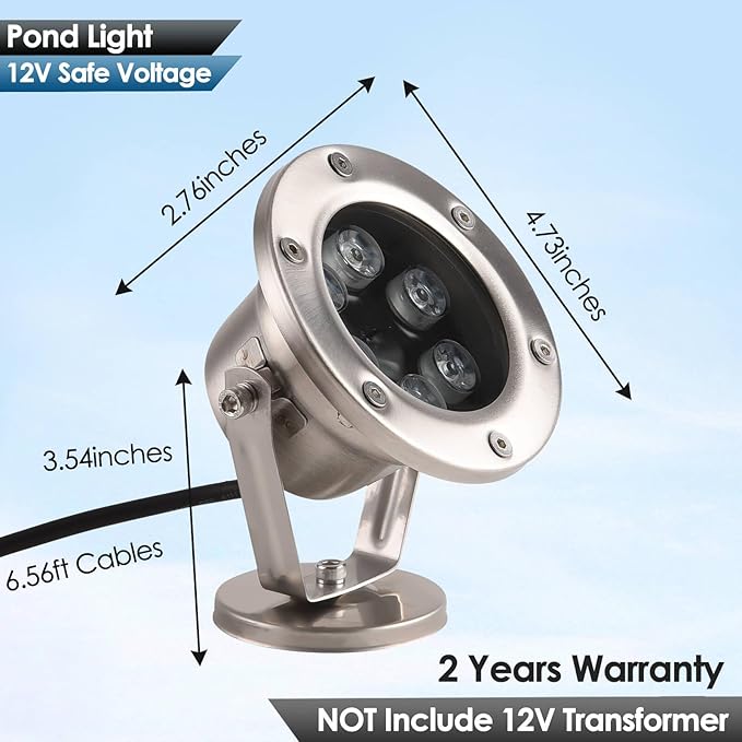 LED Pond Light Submersible Waterfall Fountain Underwater Light 12W 12V Warm White Color for Outdoor Home Garden Patio Pond
